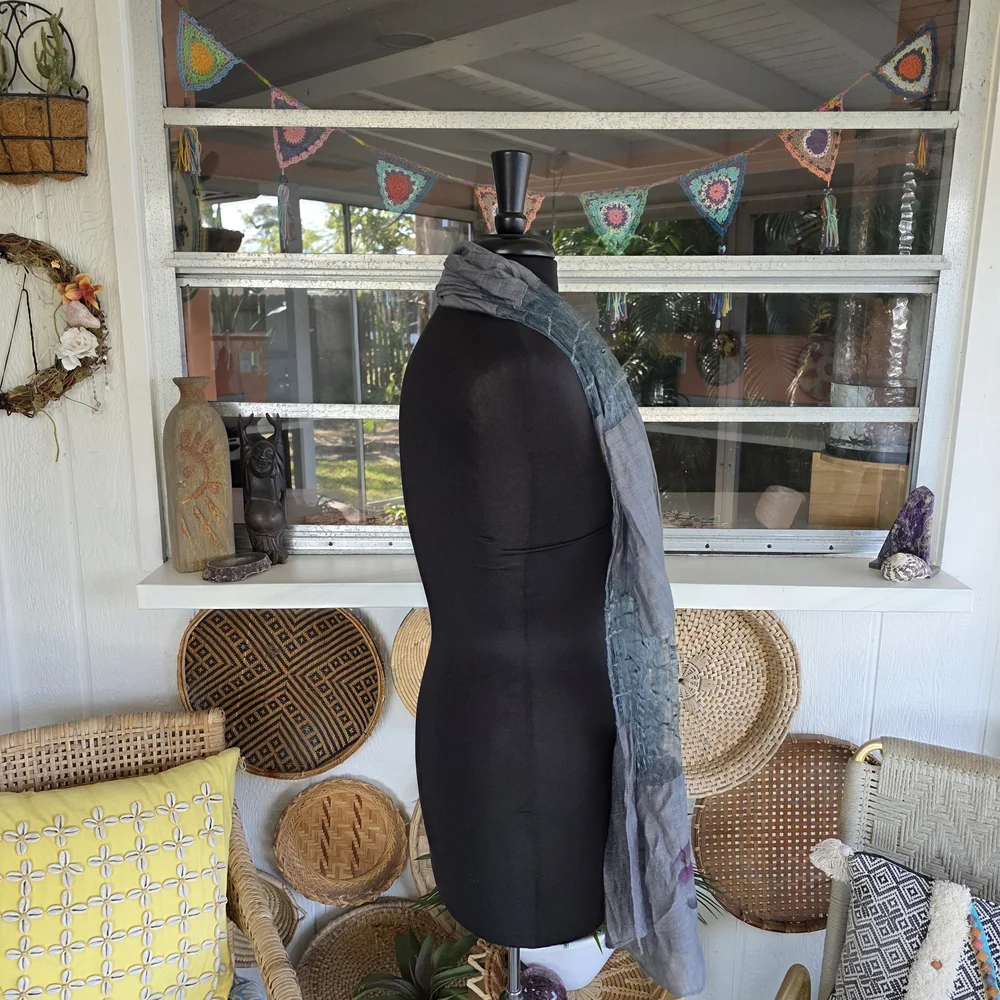 Fairy Wrap Bohemian Vintage Gray Gauze Scarf Patchwork Boho Chic - Picture 4 of 10